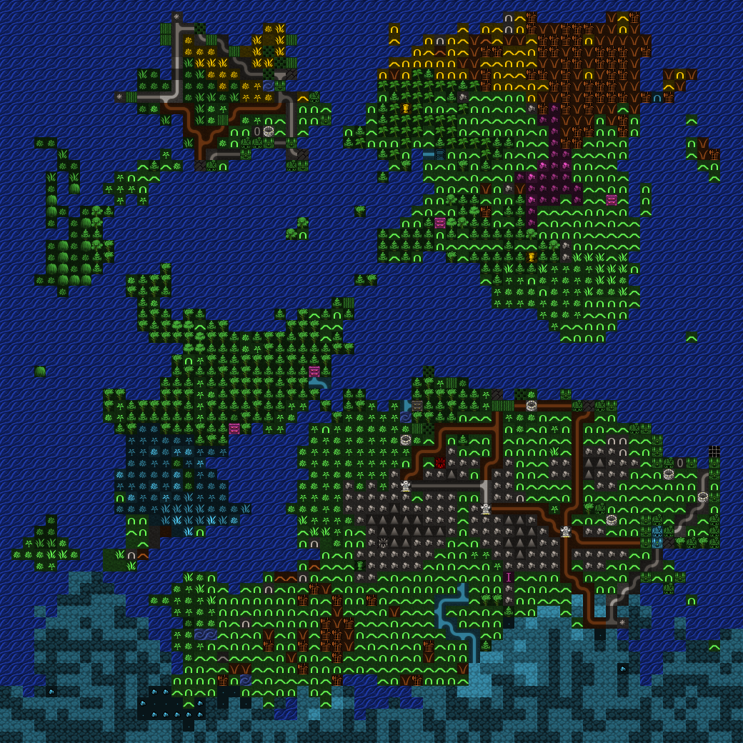 MiniTES world map in Dwarf Fortress